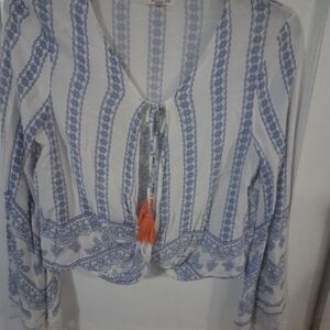 Skylar And Jade Elegant Blue and White Women's Blouse
